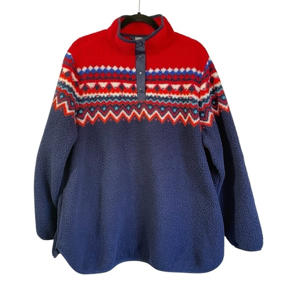 Vintage Lands End Sherpa Sweatshirt Fleece Pullover Jacket 1/4 Snap Retro Aztec - Picture 1 of 6